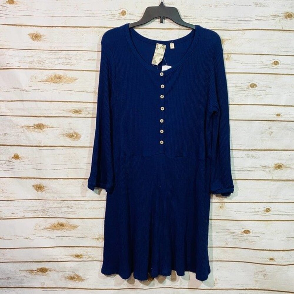 Blu-Pepper Women's Midi dress Size L Blue Long Sleeve Round Neck Size L